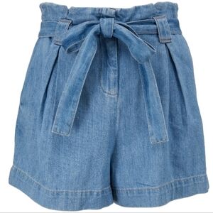 L'AGENCE Hilary Mist High-Rise Paperbag Waist Denim Shorts